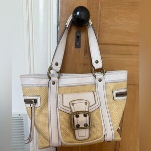 Coach Legacy Straw and Leather Tote Bag